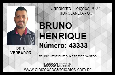 Candidato BRUNO HENRIQUE 2024 - HIDROLÂNDIA - Eleições