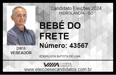 Candidato BEBÉ DO FRETE 2024 - HIDROLÂNDIA - Eleições