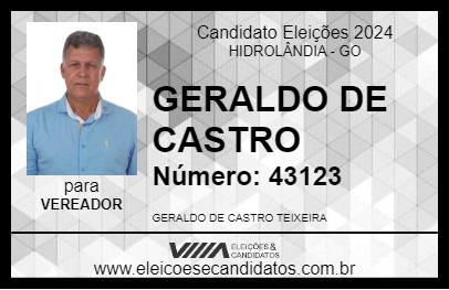 Candidato GERALDO DE CASTRO 2024 - HIDROLÂNDIA - Eleições