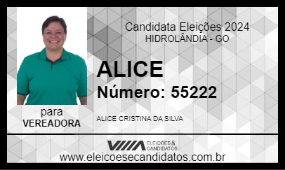 Candidato ALICE 2024 - HIDROLÂNDIA - Eleições