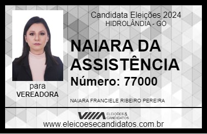 Candidato NAIARA DA ASSISTÊNCIA 2024 - HIDROLÂNDIA - Eleições