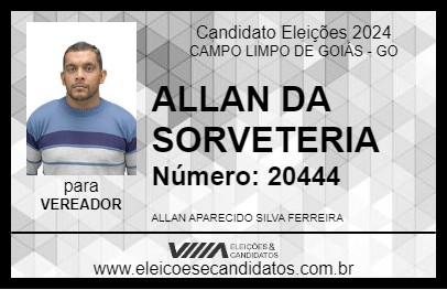 Candidato ALLAN DA SORVETERIA 2024 - CAMPO LIMPO DE GOIÁS - Eleições