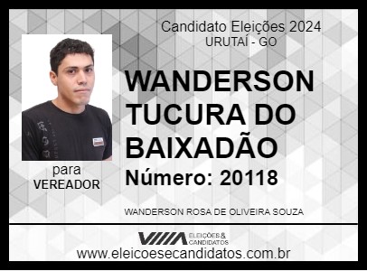 Candidato WANDERSON TUCURA DO BAIXADÃO 2024 - URUTAÍ - Eleições