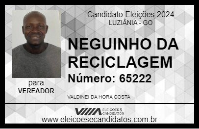 Candidato NEGUINHO DA RECICLAGEM 2024 - LUZIÂNIA - Eleições