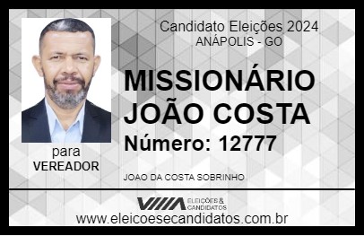 Candidato MISSIONÁRIO JOÃO COSTA 2024 - ANÁPOLIS - Eleições