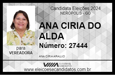 Candidato ANA CIRIA DO ALDA 2024 - NERÓPOLIS - Eleições