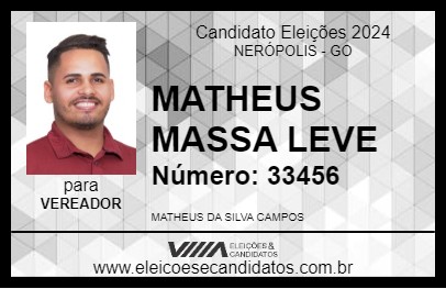 Candidato MATHEUS MASSA LEVE 2024 - NERÓPOLIS - Eleições