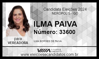 Candidato ILMA PAIVA 2024 - NERÓPOLIS - Eleições