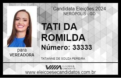 Candidato TATI DA ROMILDA 2024 - NERÓPOLIS - Eleições