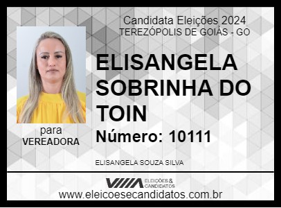 Candidato ELISANGELA SOBRINHA DO TOIN 2024 - TEREZÓPOLIS DE GOIÁS - Eleições