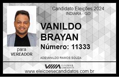 Candidato VANILDO BRAYAN 2024 - INDIARA - Eleições