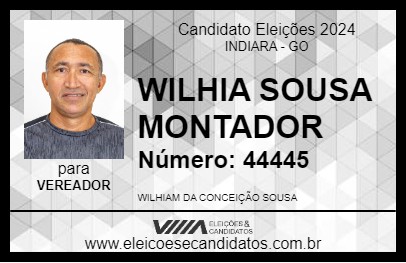 Candidato WILHIA SOUSA MONTADOR 2024 - INDIARA - Eleições