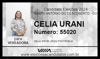 Candidato CELIA URANI 2024 - SANTO ANTÔNIO DO DESCOBERTO - Eleições