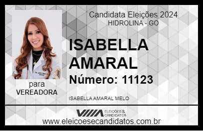 Candidato ISABELLA AMARAL 2024 - HIDROLINA - Eleições