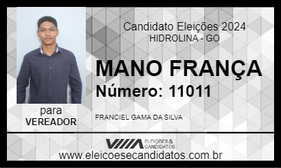 Candidato MANO FRANÇA 2024 - HIDROLINA - Eleições