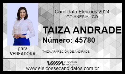 Candidato TAIZA ANDRADE 2024 - GOIANÉSIA - Eleições