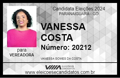 Candidato VANESSA COSTA 2024 - PARANAIGUARA - Eleições