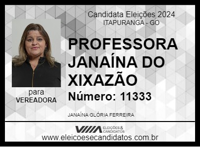 Candidato PROFESSORA JANAÍNA DO XIXAZÃO 2024 - ITAPURANGA - Eleições