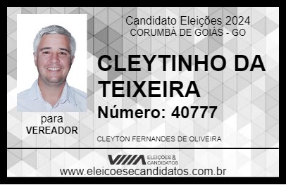 Candidato CLEYTINHO DA TEIXEIRA 2024 - CORUMBÁ DE GOIÁS - Eleições