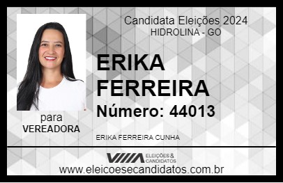 Candidato ERIKA FERREIRA 2024 - HIDROLINA - Eleições