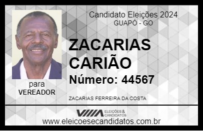 Candidato ZACARIAS CARIÃO 2024 - GUAPÓ - Eleições