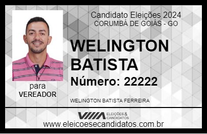 Candidato WELINGTON BATISTA 2024 - CORUMBÁ DE GOIÁS - Eleições