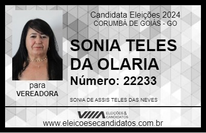 Candidato SONIA TELES DA OLARIA 2024 - CORUMBÁ DE GOIÁS - Eleições