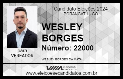 Candidato WESLEY BORGES 2024 - PORANGATU - Eleições