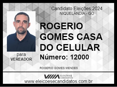 Candidato ROGERIO GOMES CASA DO CELULAR 2024 - NIQUELÂNDIA - Eleições