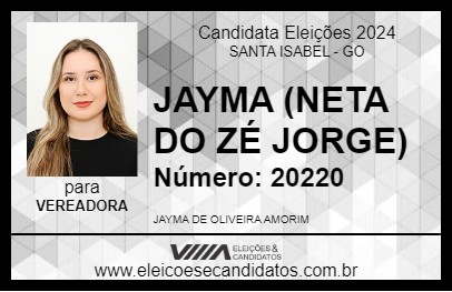 Candidato JAYMA (NETA DO ZÉ JORGE) 2024 - SANTA ISABEL - Eleições