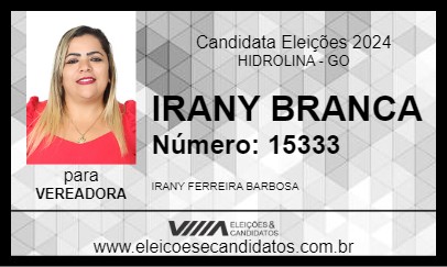 Candidato IRANY BRANCA 2024 - HIDROLINA - Eleições