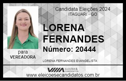 Candidato LORENA FERNANDES 2024 - ITAGUARI - Eleições