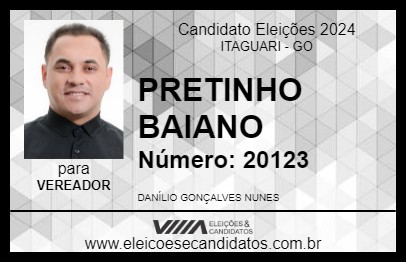 Candidato PRETINHO BAIANO 2024 - ITAGUARI - Eleições