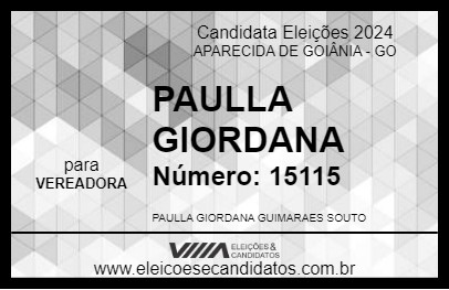 Candidato PAULLA GIORDANA 2024 - APARECIDA DE GOIÂNIA - Eleições