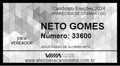 Candidato NETO GOMES 2024 - APARECIDA DE GOIÂNIA - Eleições