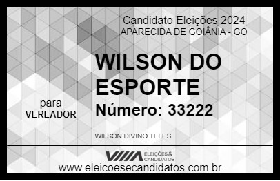 Candidato WILSON DO ESPORTE 2024 - APARECIDA DE GOIÂNIA - Eleições