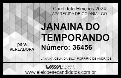 Candidato JANAINA DO TEMPERANDO 2024 - APARECIDA DE GOIÂNIA - Eleições