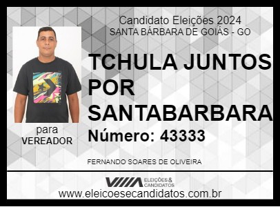 Candidato TCHULA, JUNTOS SOMOS + FORTES 2024 - SANTA BÁRBARA DE GOIÁS - Eleições