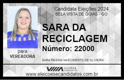 Candidato SARA DA RECICLAGEM 2024 - BELA VISTA DE GOIÁS - Eleições