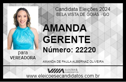 Candidato AMANDA GERENTE 2024 - BELA VISTA DE GOIÁS - Eleições