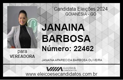 Candidato JANAINA BARBOSA 2024 - GOIANÉSIA - Eleições