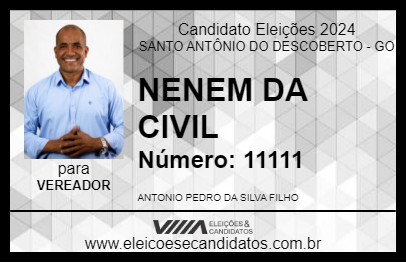 Candidato NENEM DA CIVIL 2024 - SANTO ANTÔNIO DO DESCOBERTO - Eleições