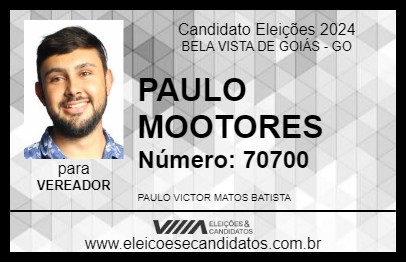 Candidato PAULO MOOTORES 2024 - BELA VISTA DE GOIÁS - Eleições