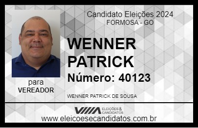 Candidato WENNER PATRICK 2024 - FORMOSA - Eleições