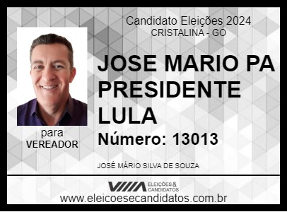 Candidato JOSE MARIO PA PRESIDENTE LULA 2024 - CRISTALINA - Eleições