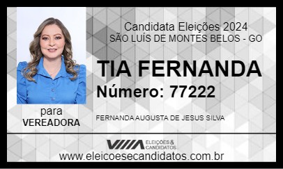 Candidato TIA FERNANDA 2024 - SÃO LUÍS DE MONTES BELOS - Eleições