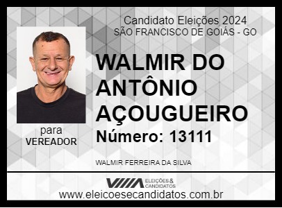 Candidato WALMIR DO ANTÔNIO AÇOUGUEIRO 2024 - SÃO FRANCISCO DE GOIÁS - Eleições