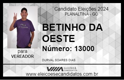 Candidato BETINHO DA OESTE 2024 - PLANALTINA - Eleições