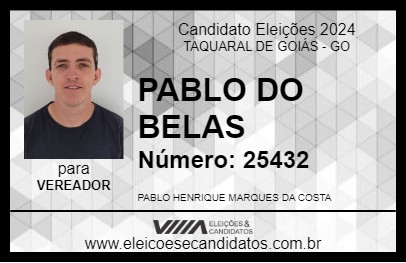 Candidato PABLO DO BELAS 2024 - TAQUARAL DE GOIÁS - Eleições