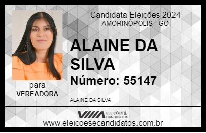 Candidato ALAINE DA SILVA 2024 - AMORINÓPOLIS - Eleições